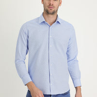 Açık Mavi Uzun Kol Slim Fit Dar Kesim Klasik Desenli Pamuklu Kolay Ütülenebilir Gömlek