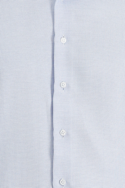 Açık Mavi Uzun Kol Slim Fit Dar Kesim Klasik Desenli Pamuklu Kolay Ütülenebilir Gömlek