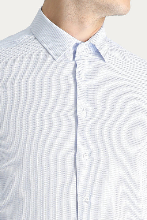 Açık Mavi Uzun Kol Slim Fit Dar Kesim Desenli Klasik Pamuklu Gömlek