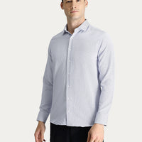 Koyu Mavi Uzun Kol Slim Fit Dar Kesim Desenli Klasik Pamuklu Gömlek