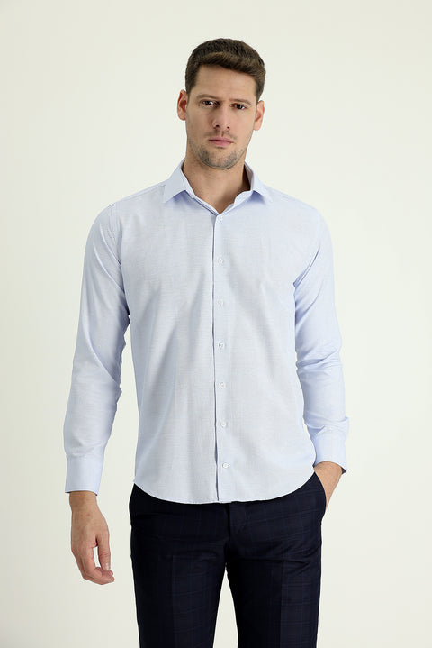 Uçuk Mavi Uzun Kol Slim Fit Dar Kesim Klasik Desenli Pamuklu Kolay Ütülenebilir Gömlek