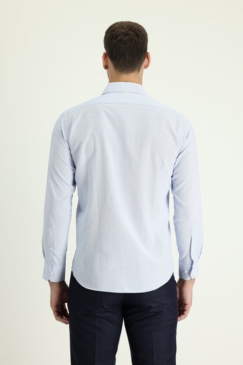 Uçuk Mavi Uzun Kol Slim Fit Dar Kesim Klasik Desenli Pamuklu Kolay Ütülenebilir Gömlek