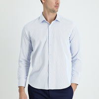 Uçuk Mavi Uzun Kol Slim Fit Dar Kesim Klasik Desenli Pamuklu Kolay Ütülenebilir Gömlek