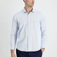Uçuk Mavi Uzun Kol Slim Fit Dar Kesim Klasik Desenli Pamuklu Kolay Ütülenebilir Gömlek