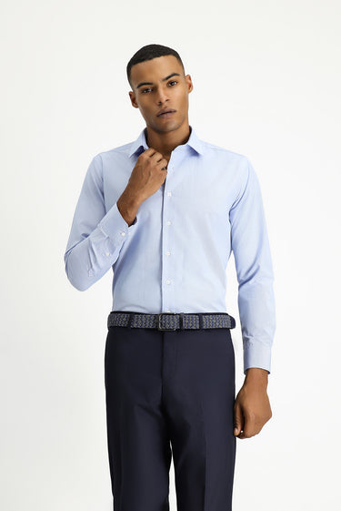 Açık Mavi Uzun Kol Slim Fit Dar Kesim Klasik Desenli Pamuklu Kolay Ütülenebilir Gömlek