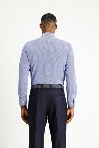Saks Mavi Uzun Kol Slim Fit Dar Kesim Klasik Desenli Pamuklu Kolay Ütülenebilir Gömlek
