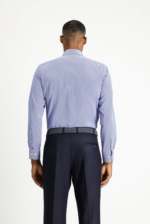 Navy Blue Long Sleeve Slim Fit Narrow Cut Classic Patterned Cotton Easy-Iron Shirt