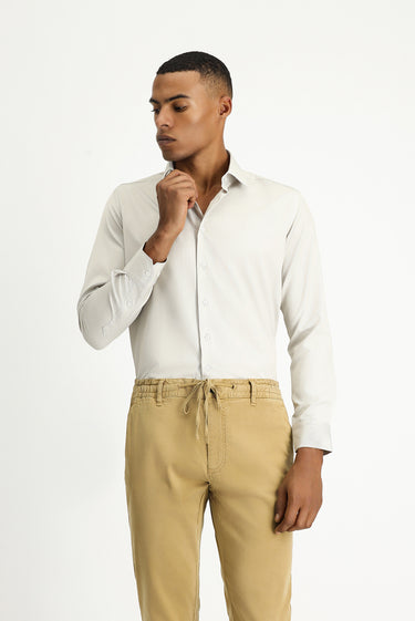 Açık Gri Uzun Kol Slim Fit Dar Kesim Klasik Desenli Pamuklu Kolay Ütülenebilir Gömlek