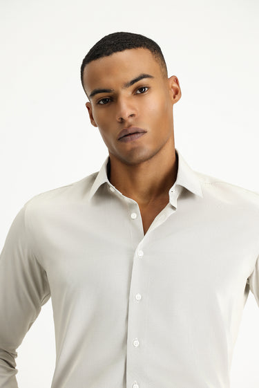 Açık Gri Uzun Kol Slim Fit Dar Kesim Klasik Desenli Pamuklu Kolay Ütülenebilir Gömlek