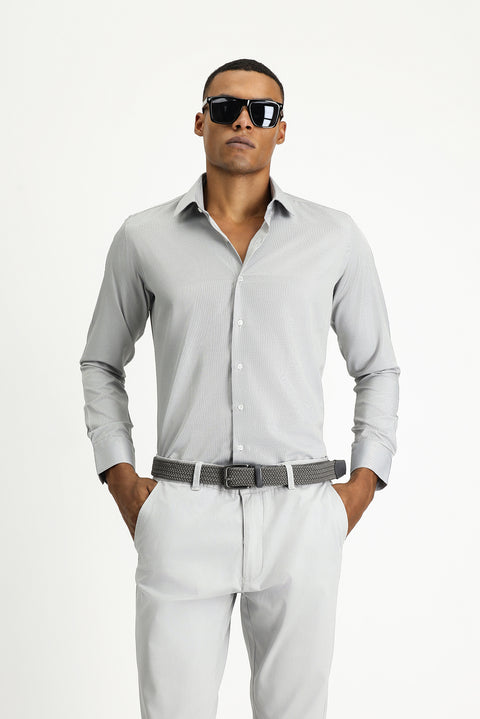Dark Navy Long Sleeve Slim Fit Narrow Cut Classic Patterned Cotton Easy-Iron Shirt