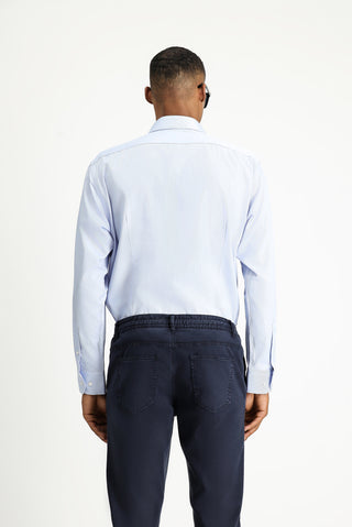 Açık Mavi Uzun Kol Slim Fit Dar Kesim Klasik Desenli Pamuklu Kolay Ütülenebilir Gömlek