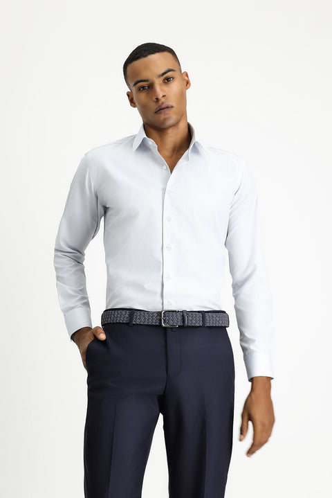 Açık Gri Uzun Kol Slim Fit Klasik Yaka Pamuklu Kolay Ütülenebilir Desenli Gömlek
