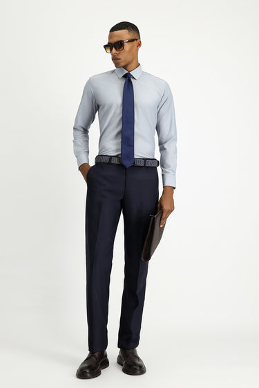 Koyu Lacivert Uzun Kol Slim Fit Dar Kesim Klasik Desenli Pamuklu Kolay Ütülenebilir Gömlek