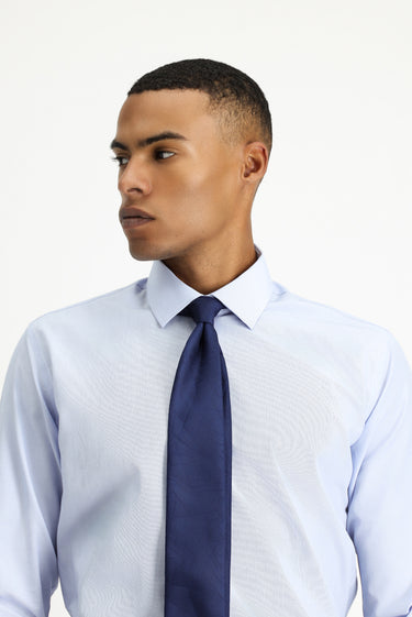 Açık Mavi Uzun Kol Slim Fit Dar Kesim Klasik Desenli Pamuklu Kolay Ütülenebilir Gömlek