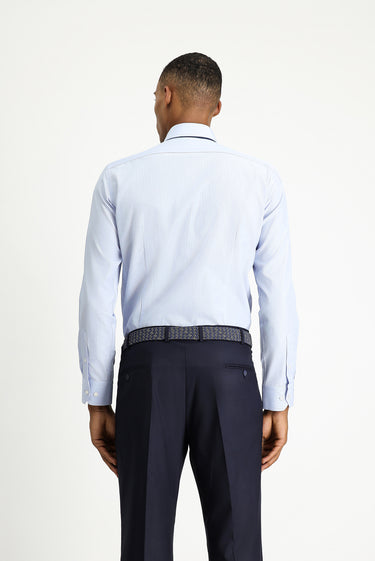 Açık Mavi Uzun Kol Slim Fit Dar Kesim Klasik Desenli Pamuklu Kolay Ütülenebilir Gömlek