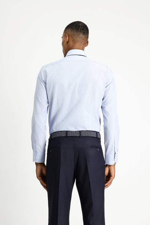 Açık Mavi Uzun Kol Slim Fit Klasik Yaka Pamuklu Kolay Ütülenebilir Desenli Gömlek