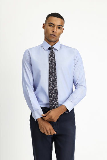 Koyu Mavi  Uzun Kol Slim Fit Dar Kesim Klasik Desenli Pamuklu Kolay Ütülenebilir Gömlek