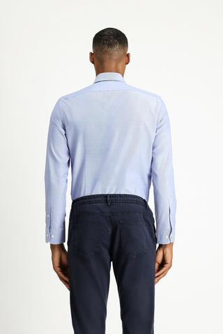 Koyu Mavi Uzun Kol Slim Fit Klasik Yaka Pamuklu Kolay Ütülenebilir Desenli Gömlek