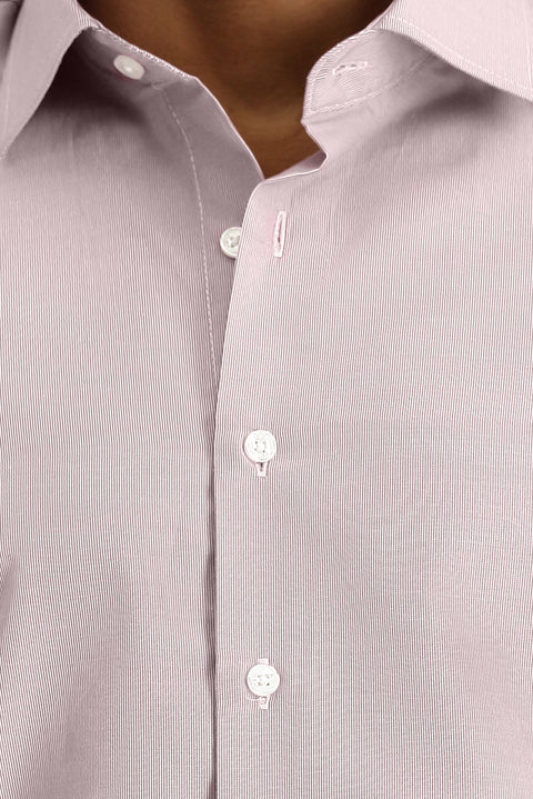 Açık Bordo Uzun Kol Slim Fit Klasik Yaka Pamuklu Kolay Ütülenebilir Desenli Gömlek