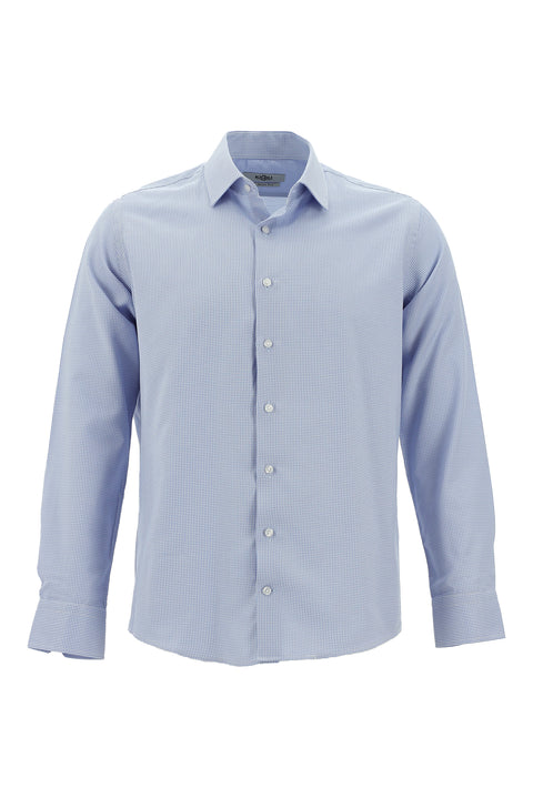 Açık Mavi Uzun Kol Slim Fit Dar Kesim Klasik Desenli Pamuklu Kolay Ütülenebilir Gömlek