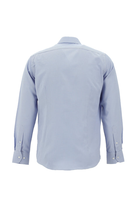 Açık Mavi Uzun Kol Slim Fit Dar Kesim Klasik Desenli Pamuklu Kolay Ütülenebilir Gömlek