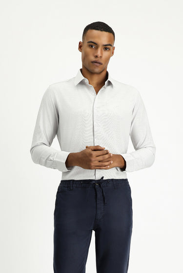 Orta Gri Uzun Kol Slim Fit Dar Kesim Klasik Desenli Pamuklu Kolay Ütülenebilir Gömlek