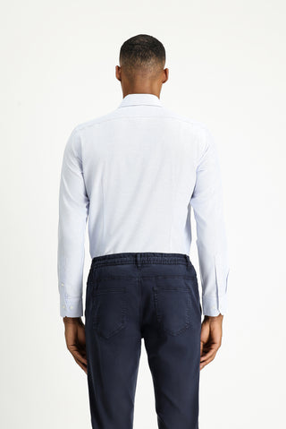 Açık Mavi Uzun Kol Slim Fit Klasik Yaka Pamuklu Kolay Ütülenebilir Desenli Gömlek