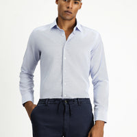 Dark Blue Long Sleeve Slim Fit Classic Collar Cotton Easy-Iron Patterned Shirt