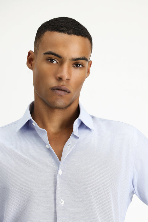 Dark Blue Long Sleeve Slim Fit Classic Collar Cotton Easy-Iron Patterned Shirt