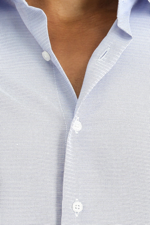 Dark Blue Long Sleeve Slim Fit Classic Collar Cotton Easy-Iron Patterned Shirt