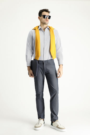 Koyu Mavi  Uzun Kol Klasik Desenli Pamuklu Gömlek