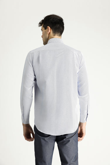 Koyu Mavi  Uzun Kol Klasik Desenli Pamuklu Gömlek