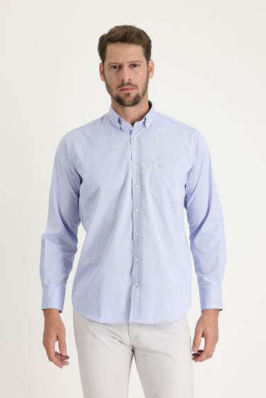 Koyu Mavi  Uzun Kol Regular Fit Desenli Pamuklu Kolay Ütülenebilir Düğmeli Yaka Gömlek