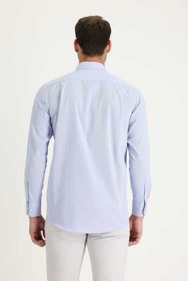 Koyu Mavi  Uzun Kol Regular Fit Desenli Pamuklu Kolay Ütülenebilir Düğmeli Yaka Gömlek