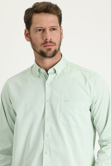 Su Yeşili Uzun Kol Regular Fit Desenli Pamuklu Kolay Ütülenebilir Düğmeli Yaka Gömlek