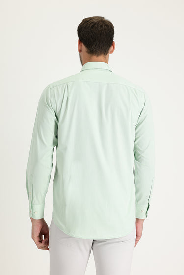 Su Yeşili Uzun Kol Regular Fit Desenli Pamuklu Kolay Ütülenebilir Düğmeli Yaka Gömlek