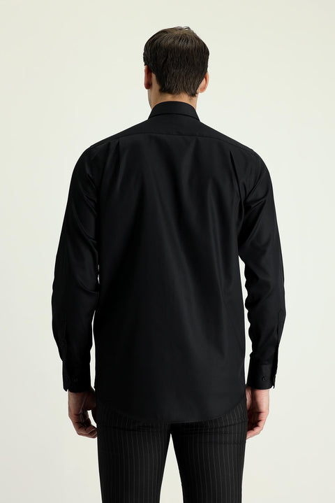 Black Long Sleeve Classic Non-Iron Satin Cotton Shirt