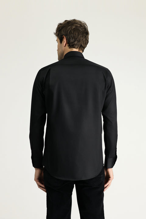 Black Long Sleeve Classic Non-Iron Satin Cotton Shirt