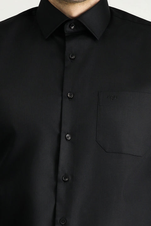 Black Long Sleeve Classic Non-Iron Satin Cotton Shirt