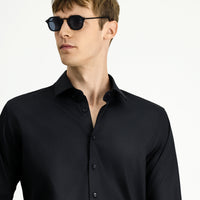 Siyah Uzun Kol Slim Fit Dar Kesim Non Iron Saten Pamuklu Gömlek