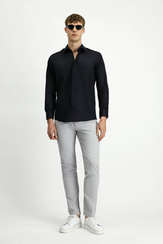 Siyah Uzun Kol Slim Fit Dar Kesim Non Iron Saten Pamuklu Gömlek