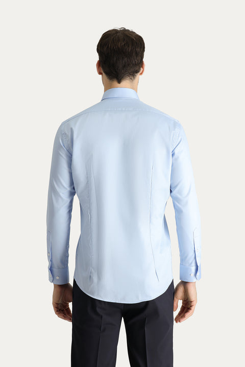 Uçuk Mavi Uzun Kol Slim Fit Dar Kesim Non Iron Saten Pamuklu Gömlek