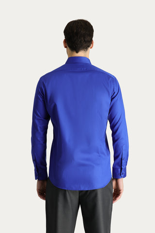 Saks Mavi Uzun Kol Slim Fit Dar Kesim Non Iron Saten Pamuklu Gömlek