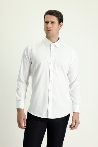 Beyaz Uzun Kol Slim Fit Dar Kesim Non Iron Saten Pamuklu Gömlek