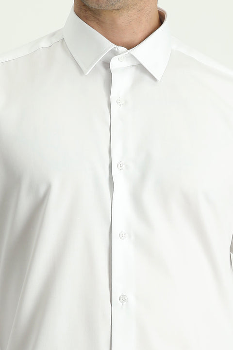 Beyaz Uzun Kol Slim Fit Dar Kesim Non Iron Saten Pamuklu Gömlek