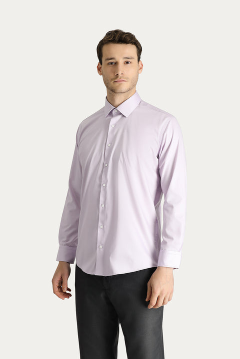 Lila Uzun Kol Slim Fit Dar Kesim Non Iron Saten Pamuklu Gömlek