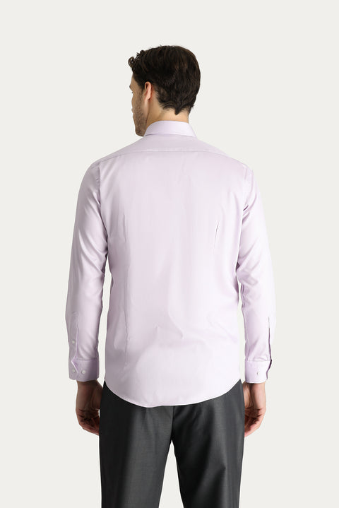 Lila Uzun Kol Slim Fit Dar Kesim Non Iron Saten Pamuklu Gömlek