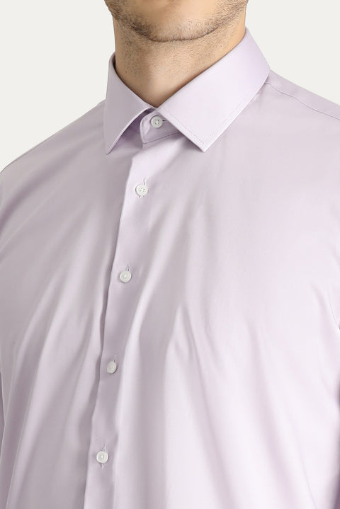 Lila Uzun Kol Slim Fit Dar Kesim Non Iron Saten Pamuklu Gömlek