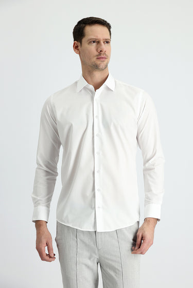 Beyaz Uzun Kol Slim Fit Dar Kesim Non Iron Klasik Pamuklu Gömlek