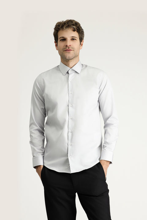 Orta Gri Uzun Kol Slim Fit Dar Kesim Klasik Non Iron Saten Pamuklu Gömlek